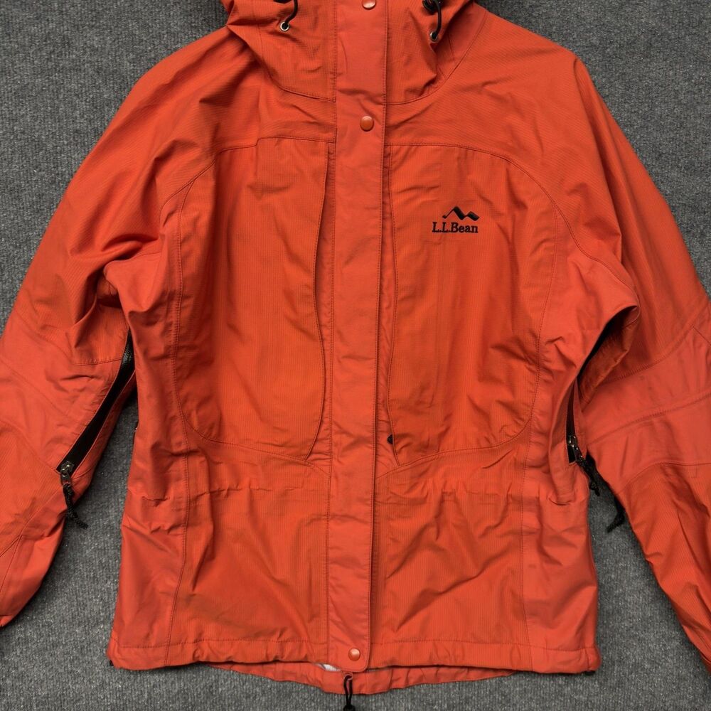 L.L. Bean Gore-Tex Rain Jacket Womens M Orange Hooded Waterproof Hiking Shell - Picture 12 of 16